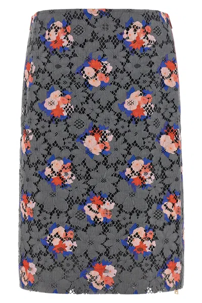 Fendi Lace Floral-pattern Midi Skirt In Gray