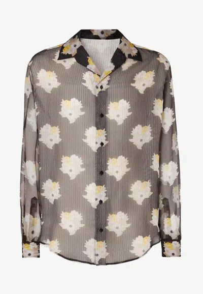 Fendi Bouquet Print Sheer Shirt In Black