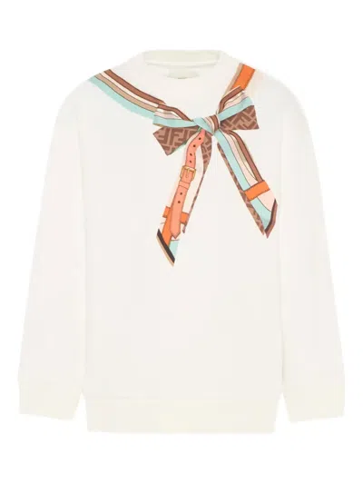 Fendi Kids' Bow Crew-neck Sweatshirt In White