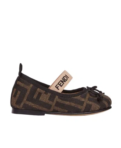 Fendi Bow-detail Ff-jacquard Ballerina Shoes In Black