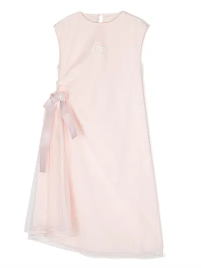 Fendi Kids' Bow-detail Gathered Dress In Pink
