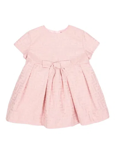 Fendi Babies' Bow-detail Patterned Dress In Pink