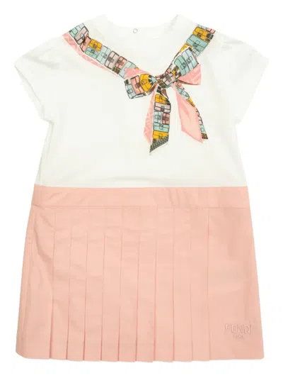 Fendi Babies' Bow-print Pleated Dress In Pink