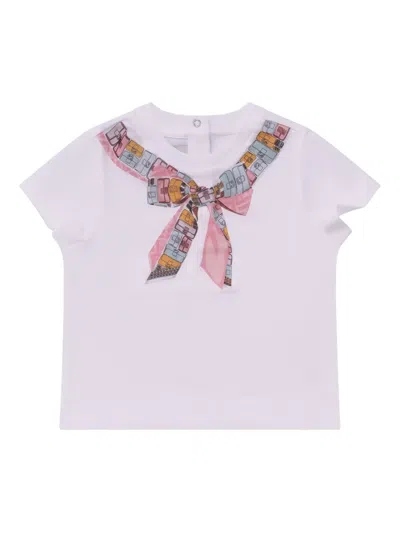 Fendi Babies' Bow-print Short-sleeve Top In White