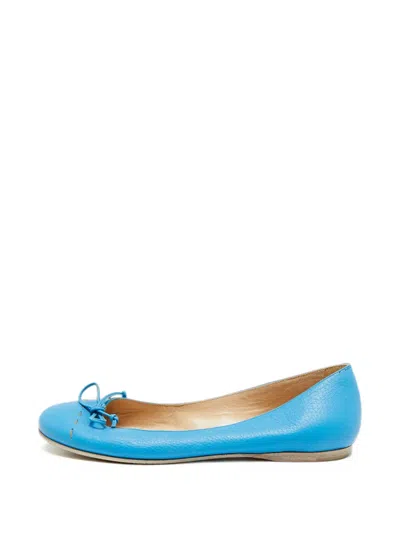 Pre-owned Fendi Bow-detail Ballet Flats In Blue