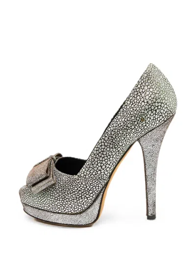 Pre-owned Fendi Bow-detail Platform Pumps In Silver