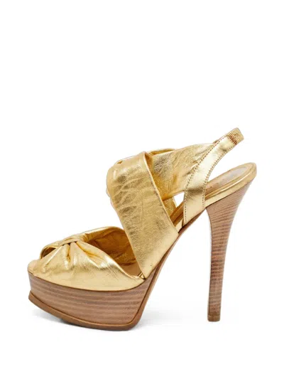 Pre-owned Fendi Bow-detail Slingback Platform Sandals In Gold