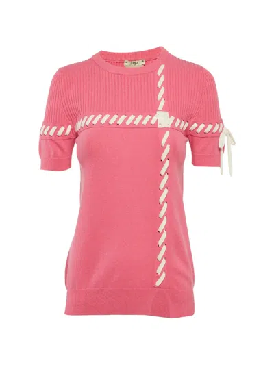 Pre-owned Fendi Bow-detail Sweater In Pink