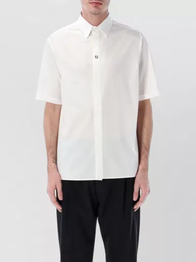 Fendi Boxy Poplin Shirt Straight Cut Short Sleeves In White