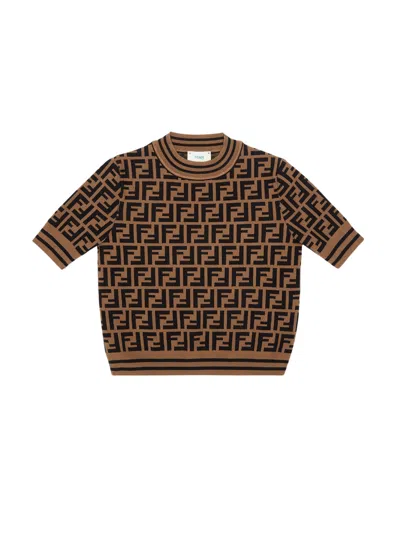 Fendi Boy's Ff Logo Knit Sweater In Orange