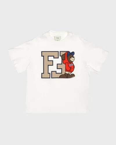 Fendi Kids' Boy's Monogram Bear Graphic T-shirt In White