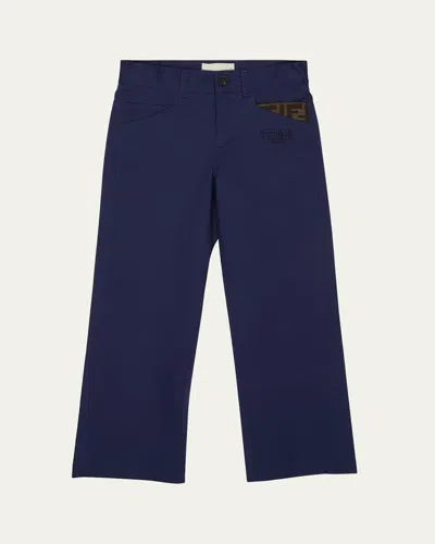 Fendi Kids' Boy's Monogram Detailed Pants In F1i11 Navy