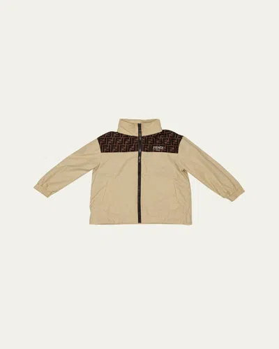 Fendi Kids' Boy's Monogram-print Windbreaker In F1p2n Linen