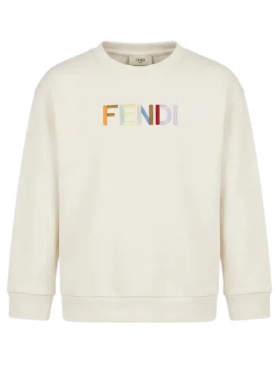 Fendi Boy Sweater 100% Cotton In Beige