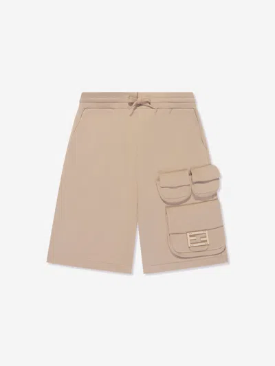 Fendi Kids' Boys Baguette Pocket Cargo Shorts In Beige