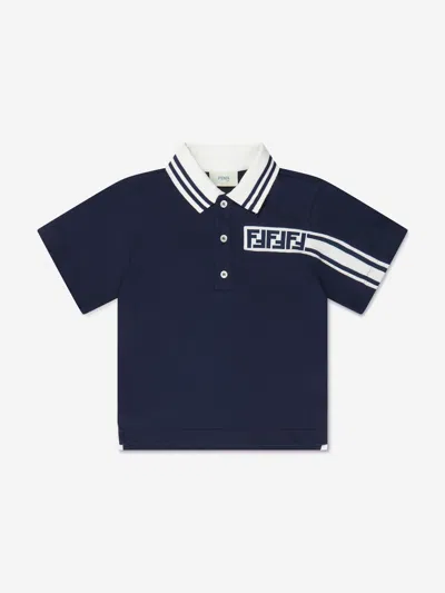 Fendi Kids'  Boys Branded Pique Polo Shirt In Blue