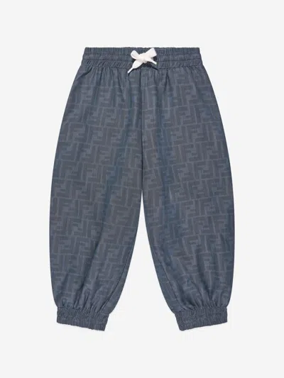 Fendi Kids' Boys Chambray Ff Logo Joggers In Blue