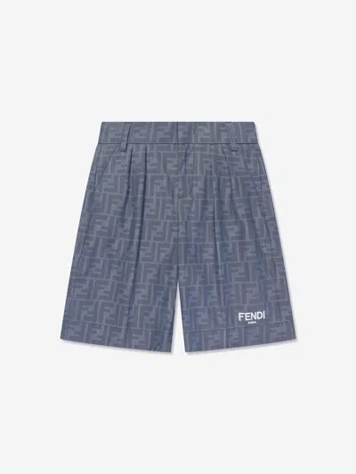 Fendi Kids' Boys Chambray Ff Logo Shorts In Blue