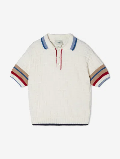 Fendi Boys Cotton Ff Polo Shirt In White