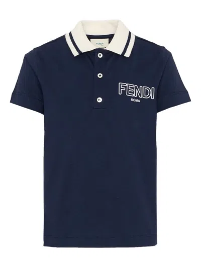 Fendi Boys Cotton Logo Polo Shirt In Blue