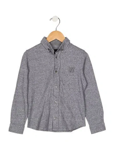 Pre-owned Fendi Kids' Boys Embroidered Button Up Shirt In Grey