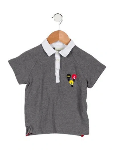 Pre-owned Fendi Babies' Boys' Embroidered Short Sleeve Polo Shirt In Gray