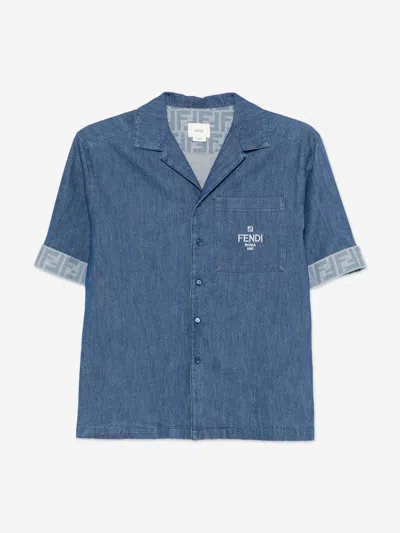 Fendi Kids'  Boys Ff Light Denim Shirt In Blue