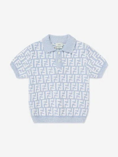 Fendi Kids'  Boys Ff Logo Knit Polo Shirt In Blue