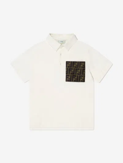 Fendi Kids' Ff-logo Pocket Polo Shirt In White