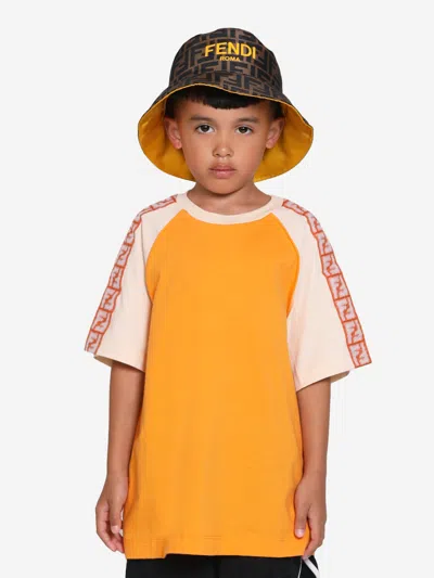 Fendi Kids' Ff Logo棉t恤 In Orange