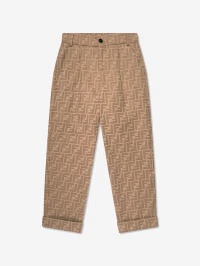 Fendi Babies' Boys Ff Logo Trousers In Beige