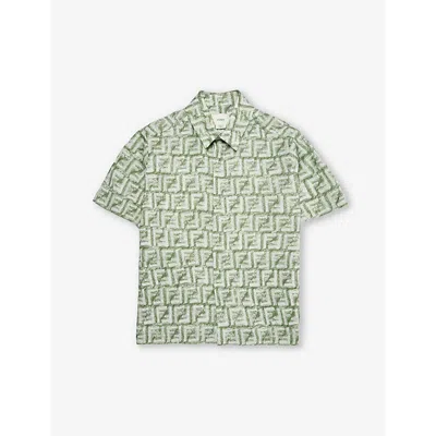Fendi Boys Filirrea Kids Ff-monogram Short-sleeve Linen Shirt 6-12 Years
