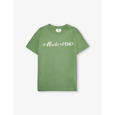 Fendi Boys Filirrea Kids Slogan-print Short-sleeve Cotton-jersey T-shirt 6-12 Years In Green