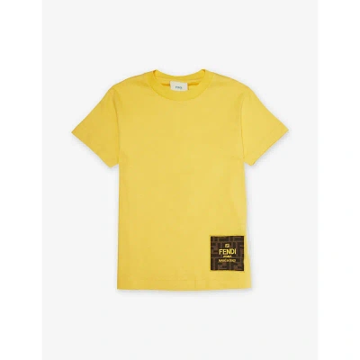 Fendi Boys Giallo Impero Kids Logo-embroidered Short-sleeve Cotton-jersey T-shirt 8-12 Years