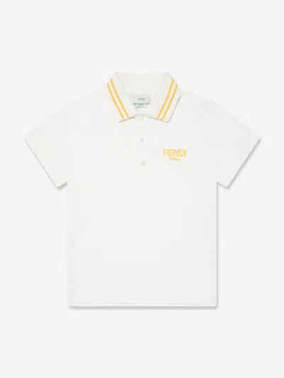 Fendi Kids' Boys Logo Polo Shirt In White