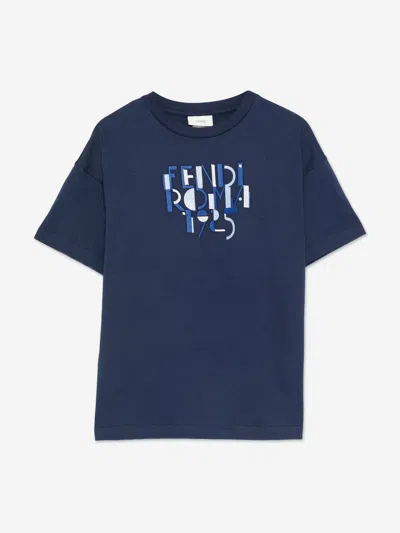 Fendi Babies'  Boys Logo T-shirt In Blue