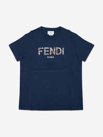 Fendi Babies'  Boys Logo T-shirt In Blue