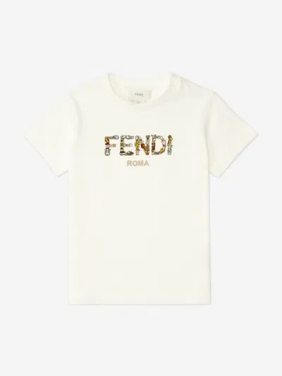 Fendi Babies' Boys Logo T-shirt In White