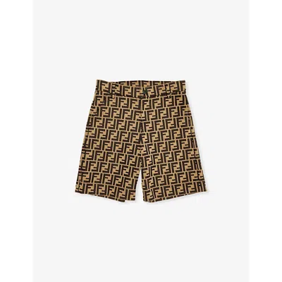Fendi Kids' Logo-print Cotton-blend Shorts In Nocciola+marrone