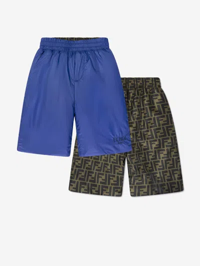 Fendi Kids' Boys Reversible Bermuda Shorts In Blue