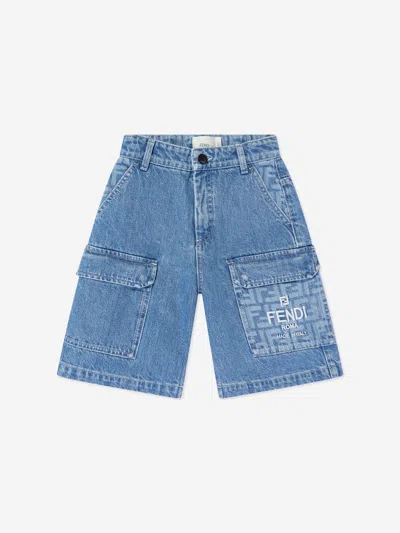 Fendi Kids'  Boys Washed Denim Bermuda Shorts In Blue