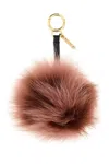 Fendi Antiqued Pink Fur Pompom Key Ring In Pink
