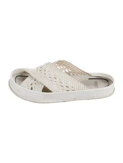 Pre-owned Fendi Braided Accents Slides In White