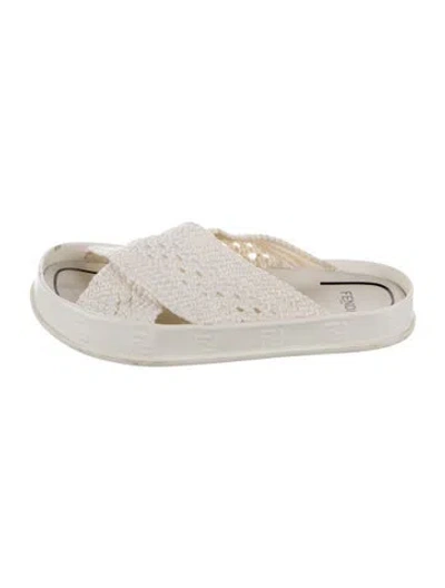 Pre-owned Fendi Braided Accents Slides In White