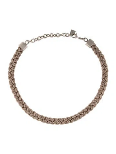 Pre-owned Fendi Braided Cord Necklace, 23" In Brown/grey/silver