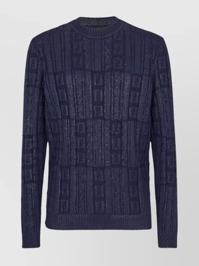 FENDI BRAIDED WOOL SWEATER RIBBED CREW-NECK