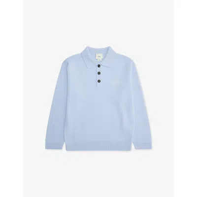 Fendi Kids' Sky Blue Brand-embroidered Polo-collar Wool Jumper 8-