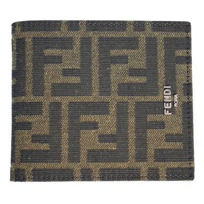 Pre-owned Fendi Brand  Ff Jacquard Fabric Mens Bifold Wallet 7m0169 Alwk F0l3t In Brown