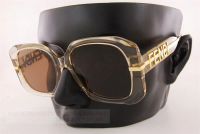 Pre-owned Fendi Brand  Sunglasses Fe 40065i 57e Brown Crystal/dark Brown For Women