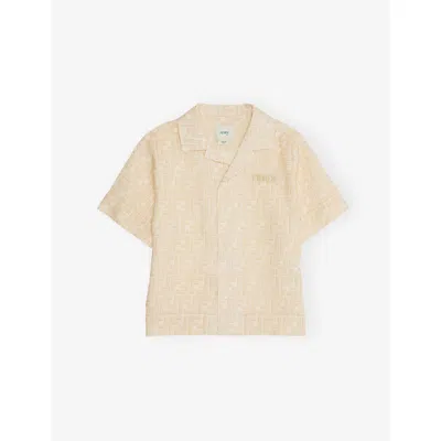 Fendi Kids' Branded-print Short-sleeved Linen Shirt 4-12 In Brown